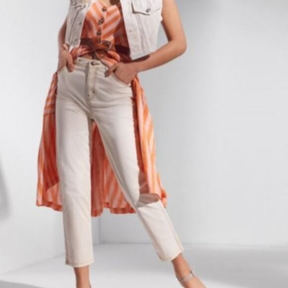 Urban Outfitters BDG High Rise Girlfriend Utility Painter's Pants, Ivory size 24 - Picture 1 of 8